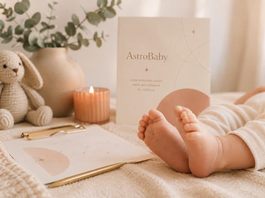 Guía AstroBaby junto a los pies de un bebé recién nacido